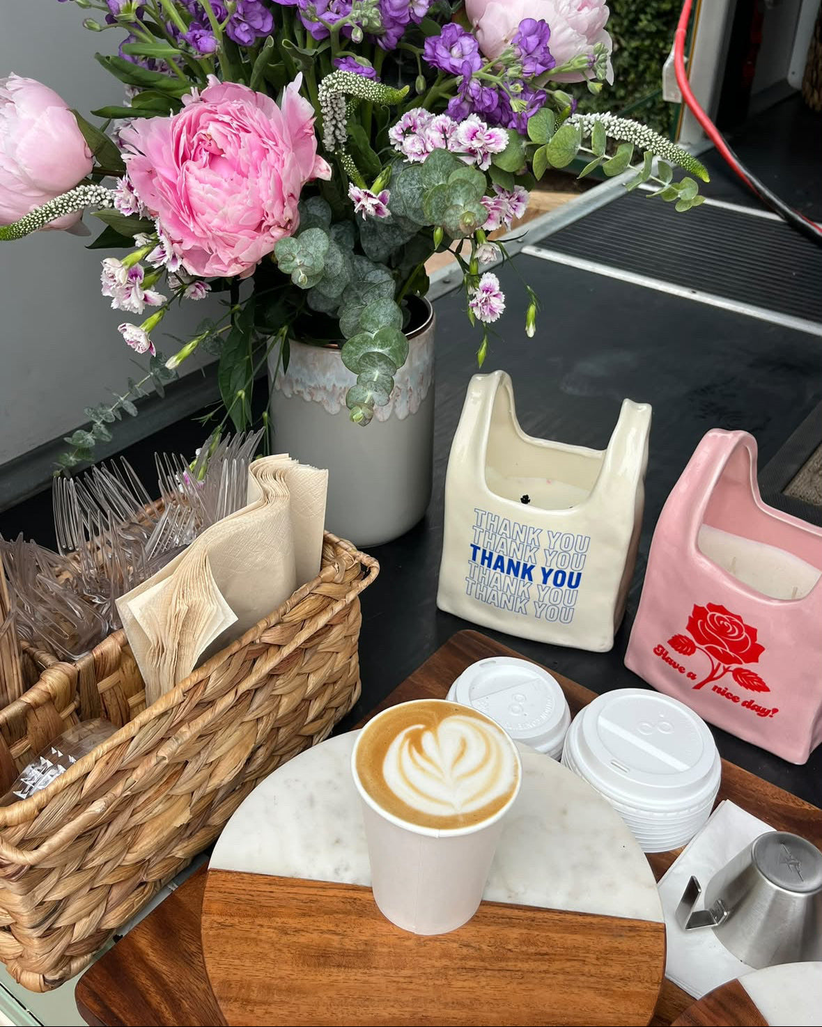 Latte and flowers